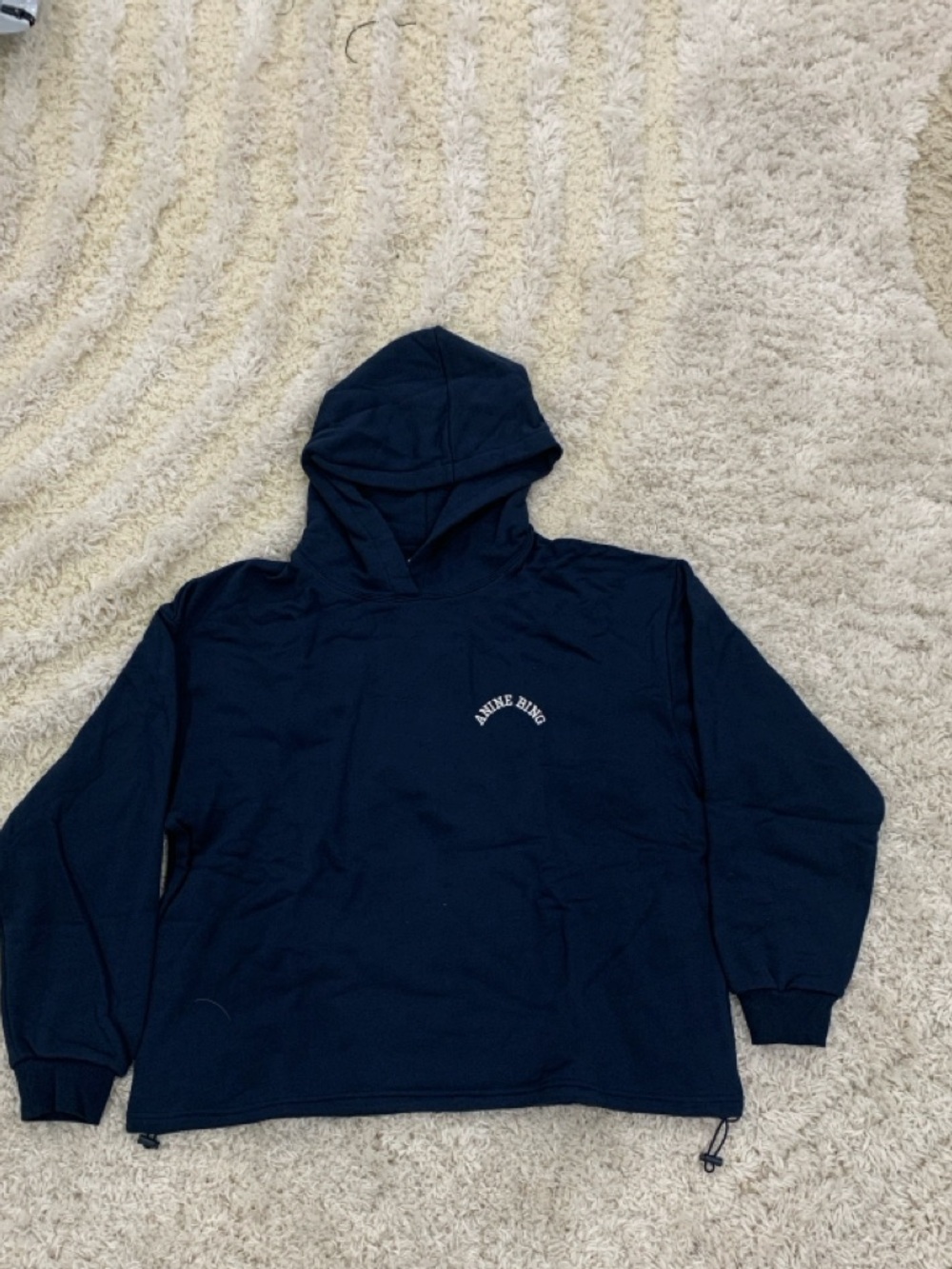 Anine Bing Navy Blue Hoodie with White Logo